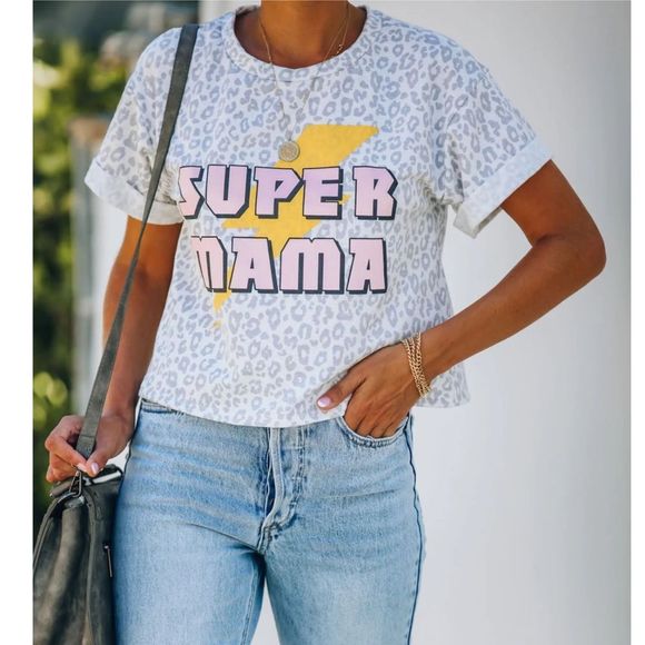 Super Mama Leopard Cropped Knit Top - Picture 1 of 8